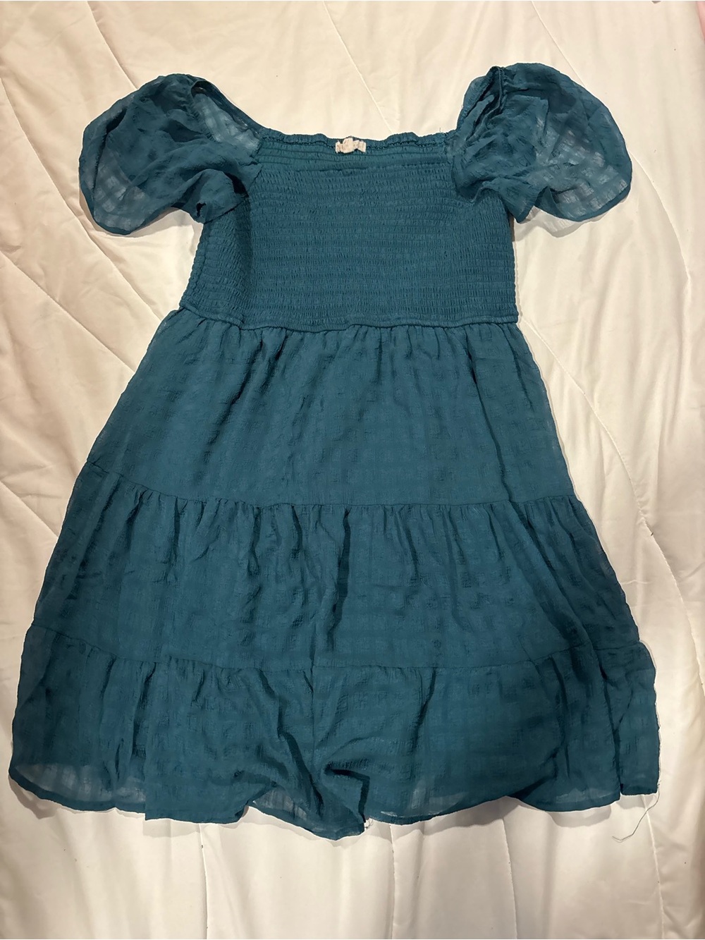Rewind Teal Puff Sleeve Tiered Mini Dress size XXL